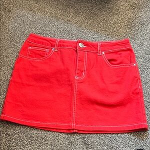 Bright Red Women's Denim Mini Skirt